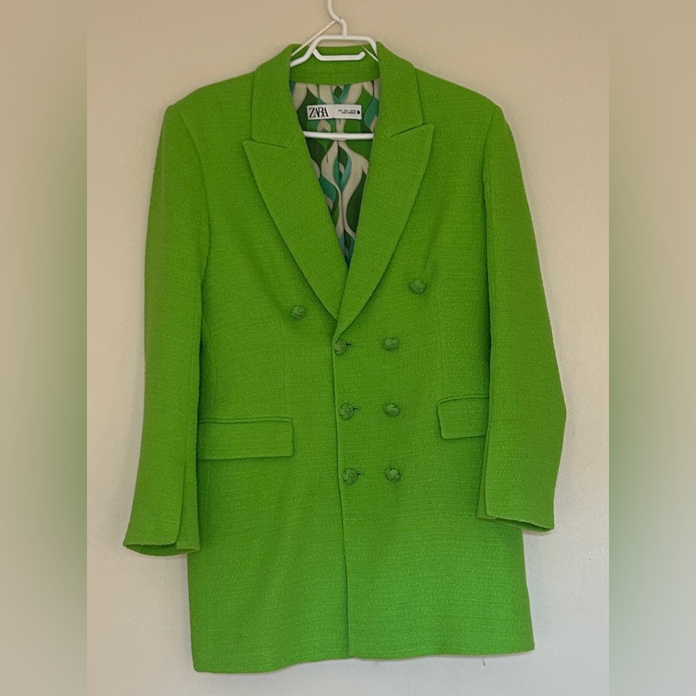 Zara Vibrant Green Textured Blazer